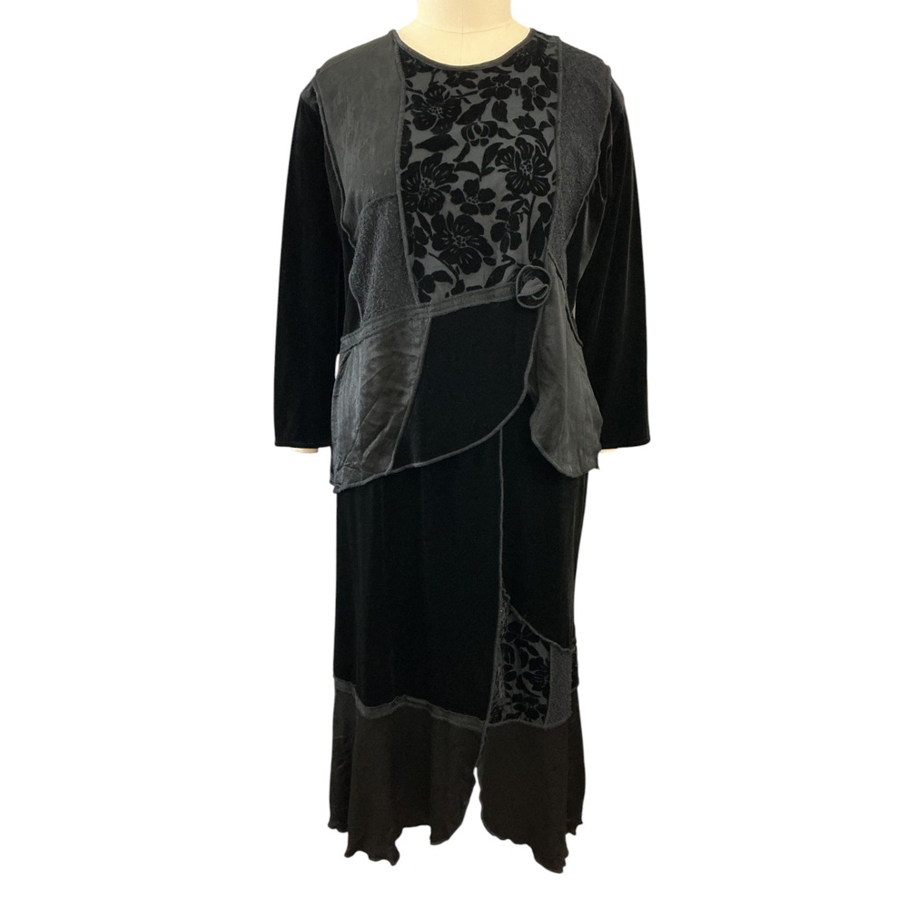 Spencer Alexis 2X Black Burnout Velvet Patchwork Tunic Top & Skirt Asymmetrical